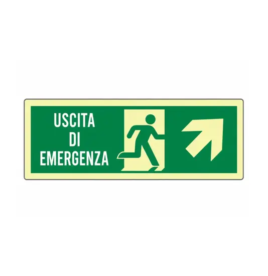 Cartello fotoluminescente 'uscita di emergenza in alto a destra'