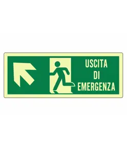 Cartello fotoluminescente 'uscita di emergenza in alto a sinistra'