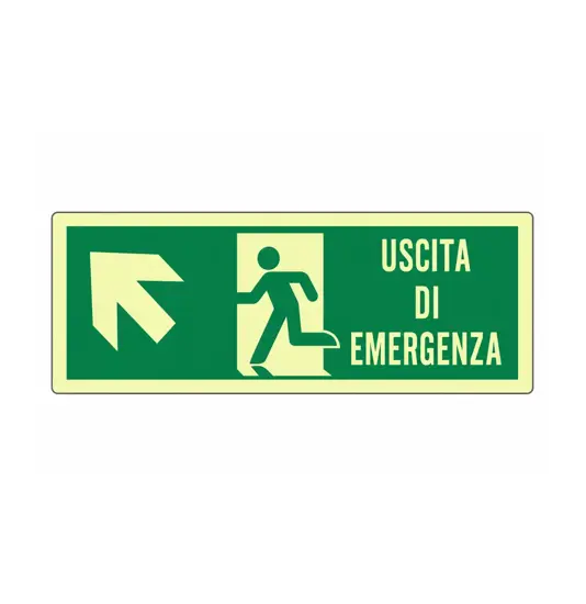 Cartello fotoluminescente 'uscita di emergenza in alto a sinistra'
