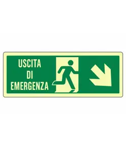 Cartello fotoluminescente 'uscita di emergenza in basso a destra'