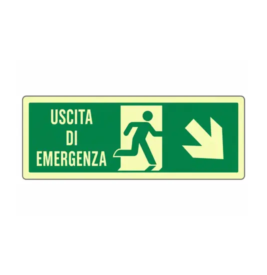 Cartello fotoluminescente 'uscita di emergenza in basso a destra'