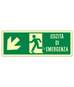 Cartello fotoluminescente 'uscita di emergenza in basso a sinistra'