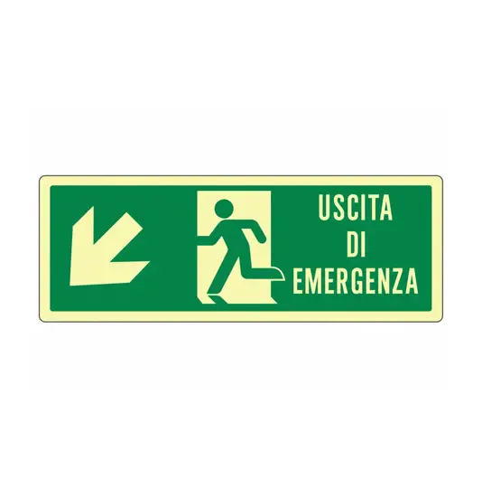 Cartello fotoluminescente 'uscita di emergenza in basso a sinistra'