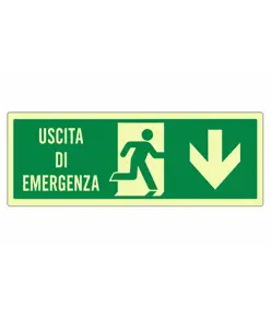 Cartello fotoluminescente 'uscita di emergenza in basso'