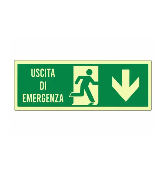 Cartello fotoluminescente 'uscita di emergenza in basso'