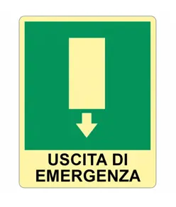 Cartello fotoluminescente uscita di emergenza in alluminio piano