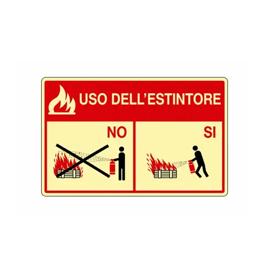Cartello fotoluminescente 'Uso dell'estintore' in PVC autoadesivo