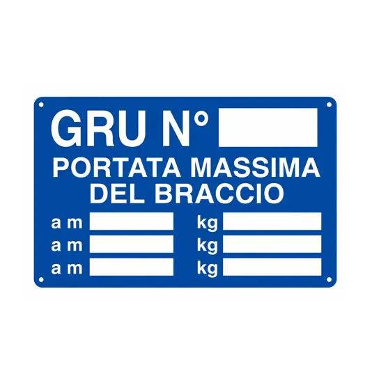 Cartello 'gru n°___ portata massima del