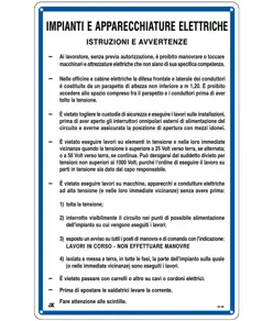Cartello 'impianti e apparecchiature elettriche'