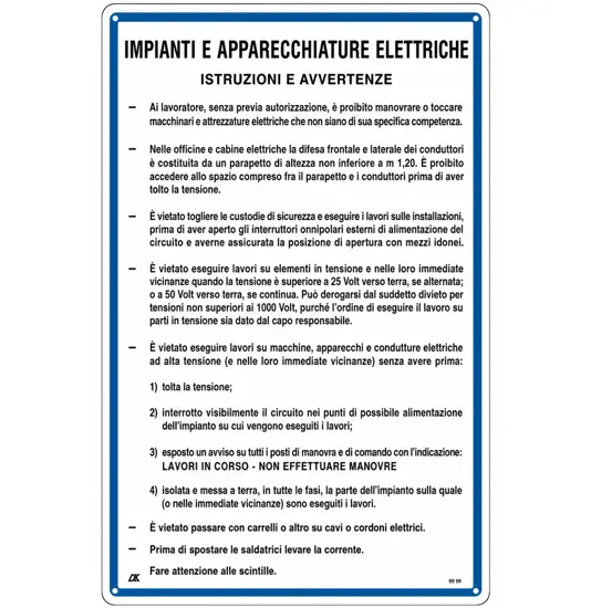 Cartello 'impianti e apparecchiature elettriche'