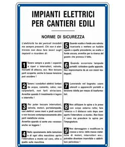 Cartello 'impianti elettrici per cantieri edili norme di sicurezza'