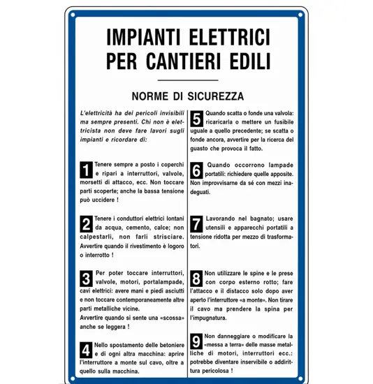 Cartello 'impianti elettrici per cantieri edili norme di sicurezza'
