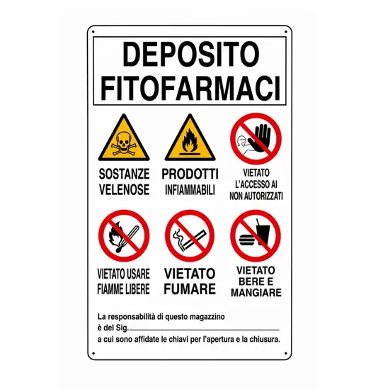 Cartello in alluminio multisimbolo 'deposito fitofarmaci'