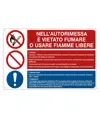 Cartello in alluminio multisimbolo 'vietato fumare o usare fiamme libere'
