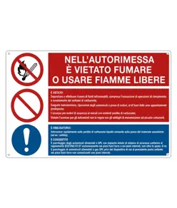 Cartello in alluminio multisimbolo 'vietato fumare o usare fiamme libere'