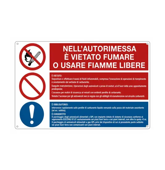 Cartello in alluminio multisimbolo 'vietato fumare o usare fiamme libere'