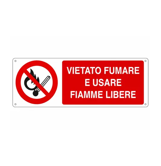 Cartello in alluminio  Vietato fumare e usare fiamme libere