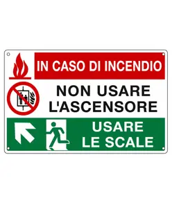 Cartello 'In caso di incendio non usare l'ascensore' con salita sinistra