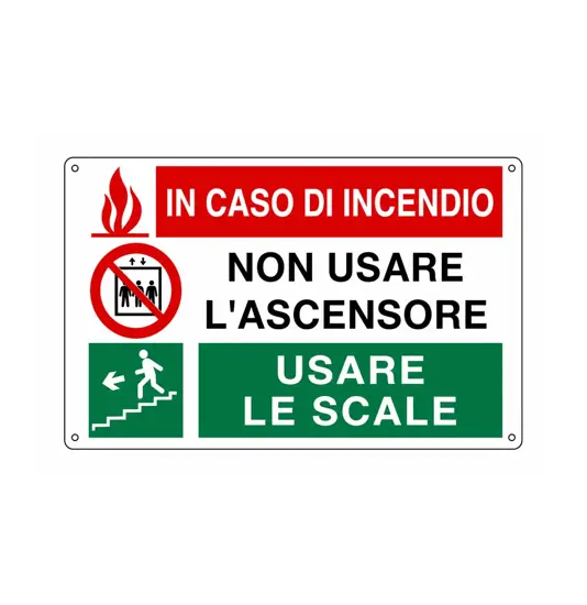 Cartello 'In caso di incendio non usare l'ascensore. Usare le scale (discesa sx)'  IN OFFERTA