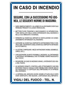 Cartello 'in caso di incendio seguire le seguenti norme di massima'