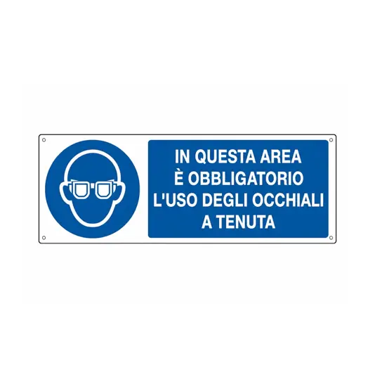 Cartello  in questa area è obbligatorio l'uso degli occhiali a tenuta