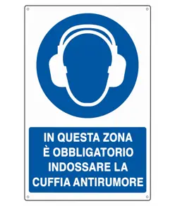 Cartello  in questa zona è obbligatorio indossare la cuffia antirumore