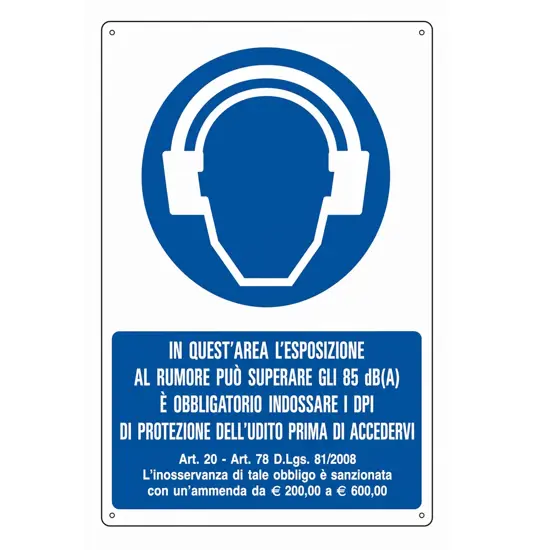 Cartello  in quest'area l'esposizione al rumore può superare gli 85 dB(A)