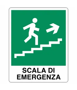 Cartello indicazione 'scala di emergenza salita destra'