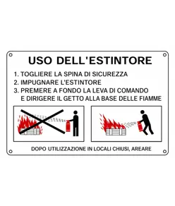 Cartello informativo con scritta 'uso dell'estintore' e istruzioni