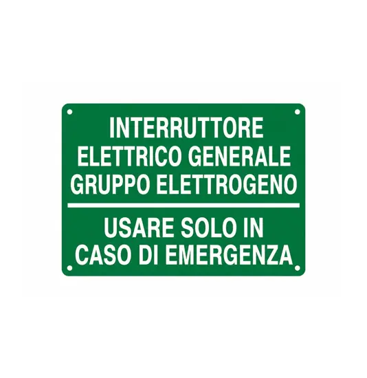 Cartello informativo 'interruttore elettrico generale gruppo elettrogeno'