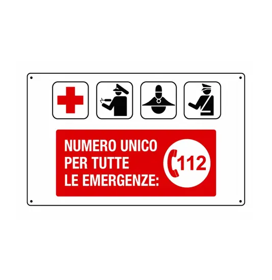 Cartello informativo 'numero unico per tutte le emergenze 112'