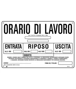 Cartello informativo 'orario di lavoro"