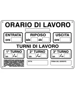 Cartello informativo 'orario di lavoro'