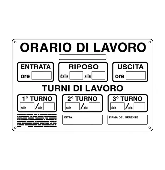 Cartello informativo 'orario di lavoro'