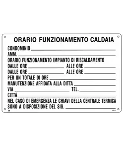 Cartello informativo 'orario funzionamento caldaia'