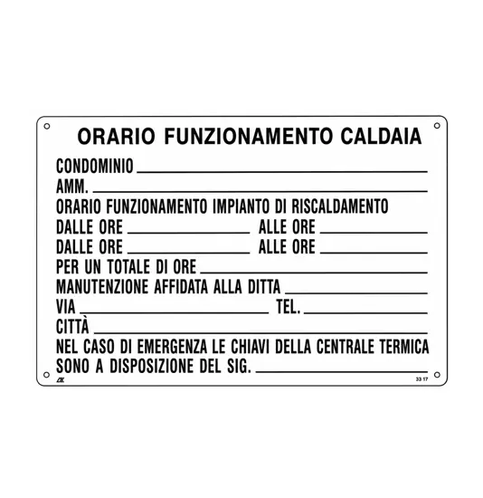 Cartello informativo 'orario funzionamento caldaia'