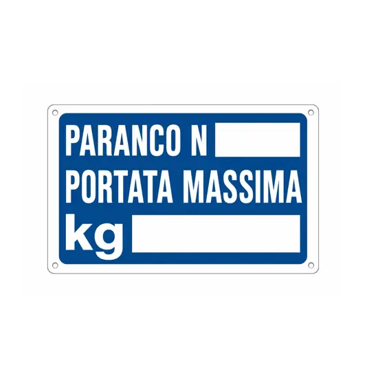 Cartello informativo 'paranco n°__ portata massima kg__'