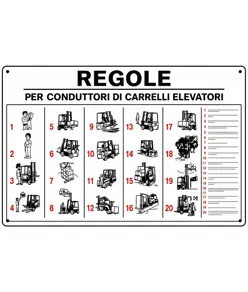 Cartello informativo 'regole per conducenti di carrelli elevatori'
