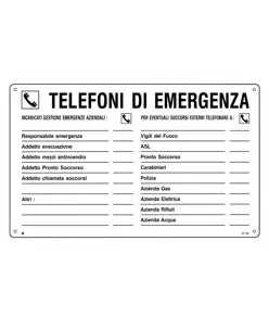 Cartello informativo 'telefoni di emergenza"