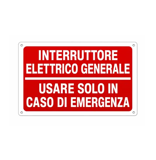Cartello interruttore elettrico usare in caso di emergenza