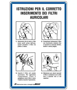 Cartello 'istruzione per il corretto inserimento dei filtri auricolari'
