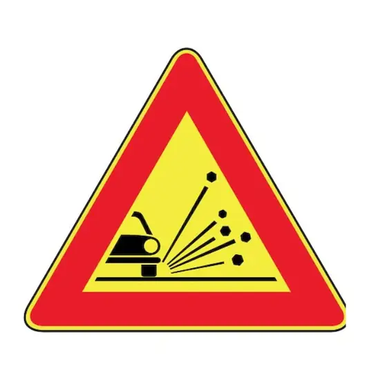 Cartello 'materiale instabile sulla strada' in lamiera