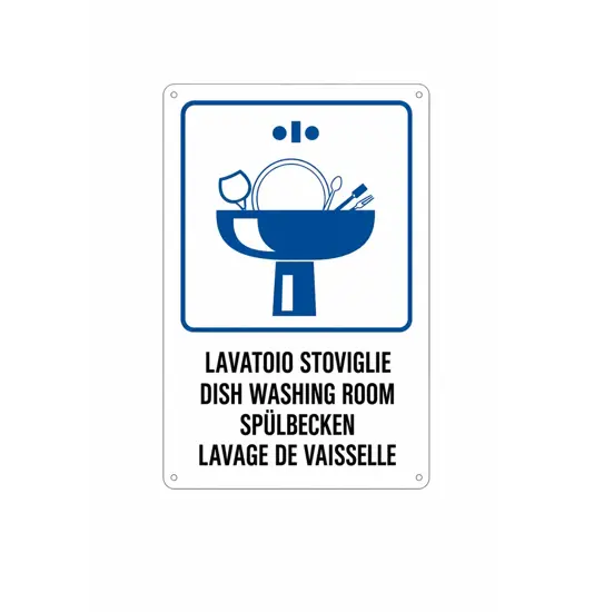 Cartello multilingue 'lavatoio stoviglie'