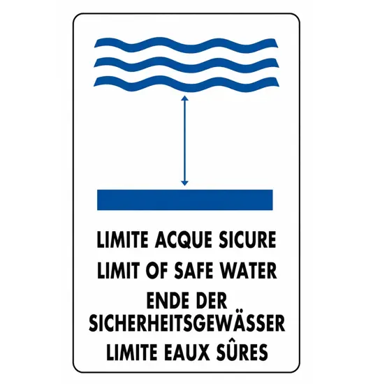 Cartello multilingue 'limite acque scure'