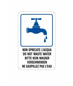 Cartello multilingue 'non sprecare l'acqua'