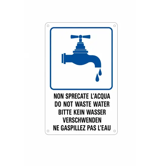 Cartello multilingue 'non sprecare l'acqua'