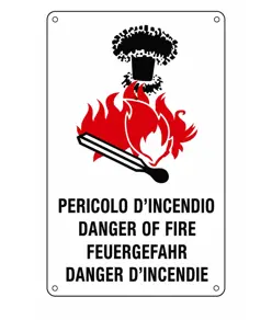 Cartello multilingue 'pericolo d'incendio'