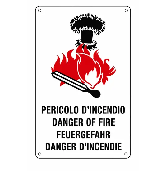Cartello multilingue 'pericolo d'incendio'