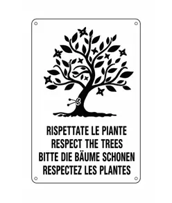 Cartello multilingue 'rispettate le piante'