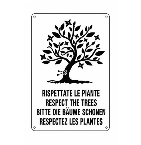 Cartello multilingue 'rispettate le piante'